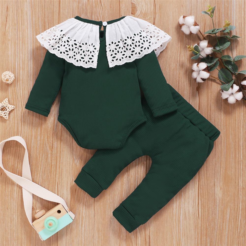 Baby Girls Long Sleeve Hollow-out Collar Romper & Pants Cheap Baby Clothes In Bulk - PrettyKid