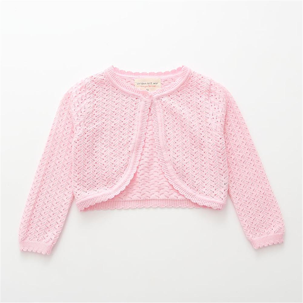 Girls Long Sleeve Hollow Out Solid Cardigan Sweaters - PrettyKid