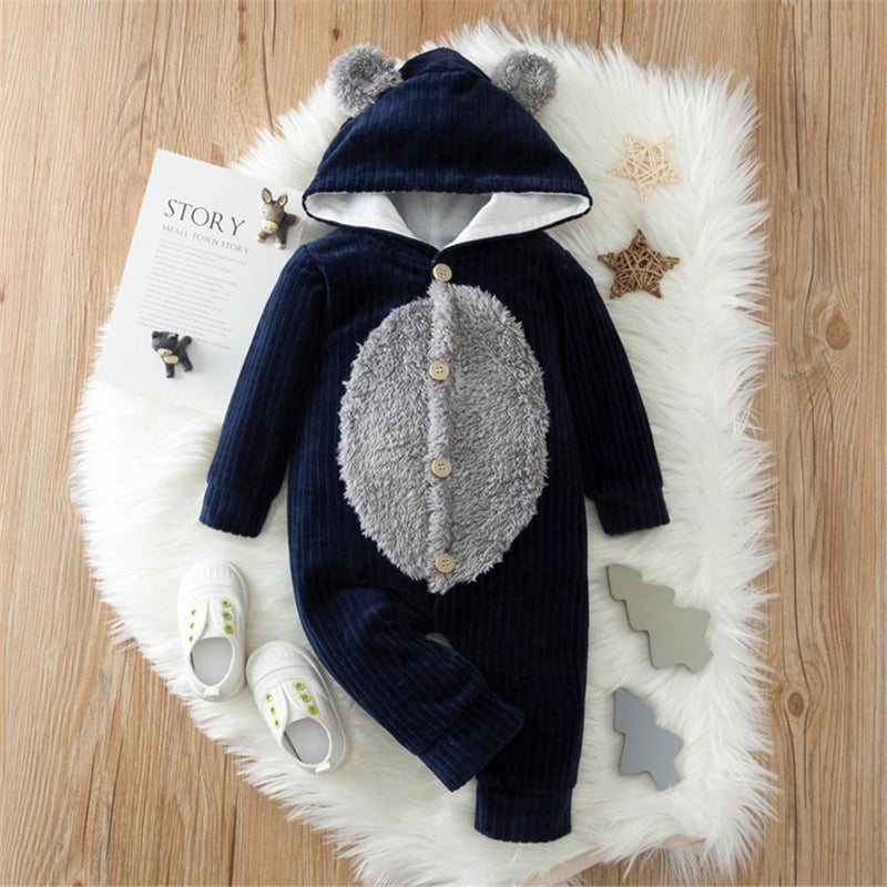 Baby Unisex Long Sleeve Hooded Button Romper Babywear Wholesale - PrettyKid