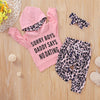 Baby Girls Long Sleeve Hooded Leopard Letter Printed Top & Pants & Headband baby Three Piece Set - PrettyKid
