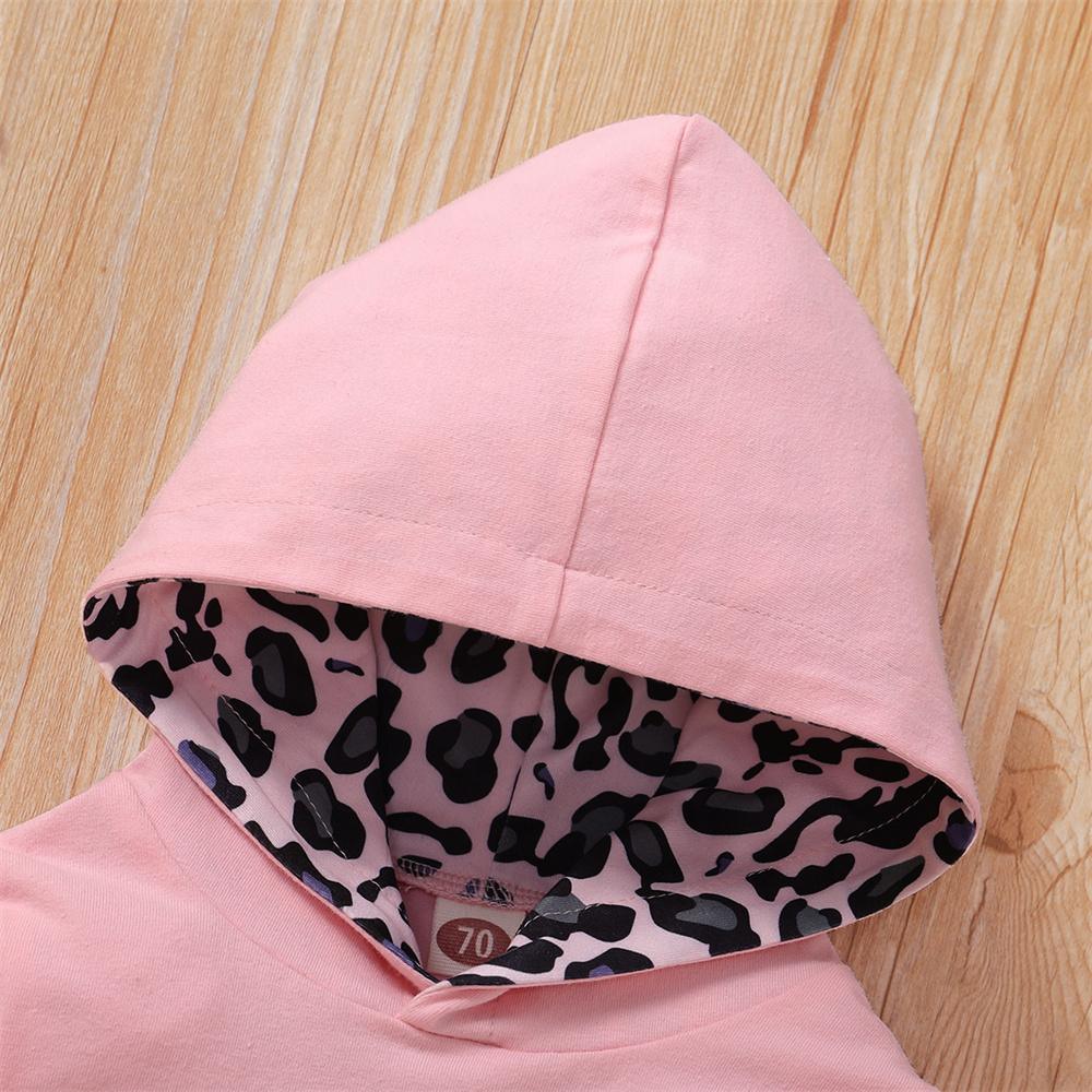 Baby Girls Long Sleeve Hooded Leopard Letter Printed Top & Pants & Headband baby Three Piece Set - PrettyKid