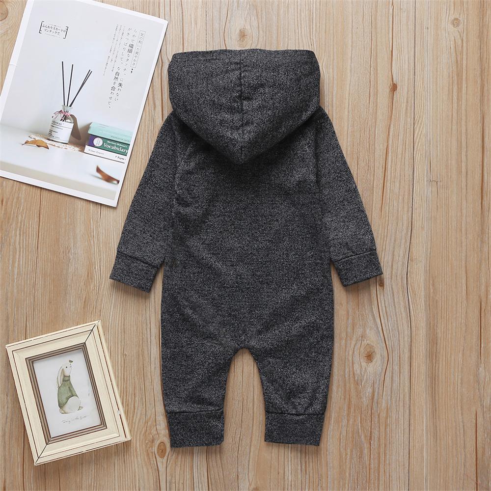 Baby Unisex Long Sleeve Hooded Solid Button Romper Baby Wholesales - PrettyKid