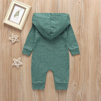 Baby Unisex Long Sleeve Hooded Solid Button Romper Baby Wholesales - PrettyKid