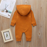 Baby Unisex Long Sleeve Hooded Solid Button Romper Baby Wholesales - PrettyKid