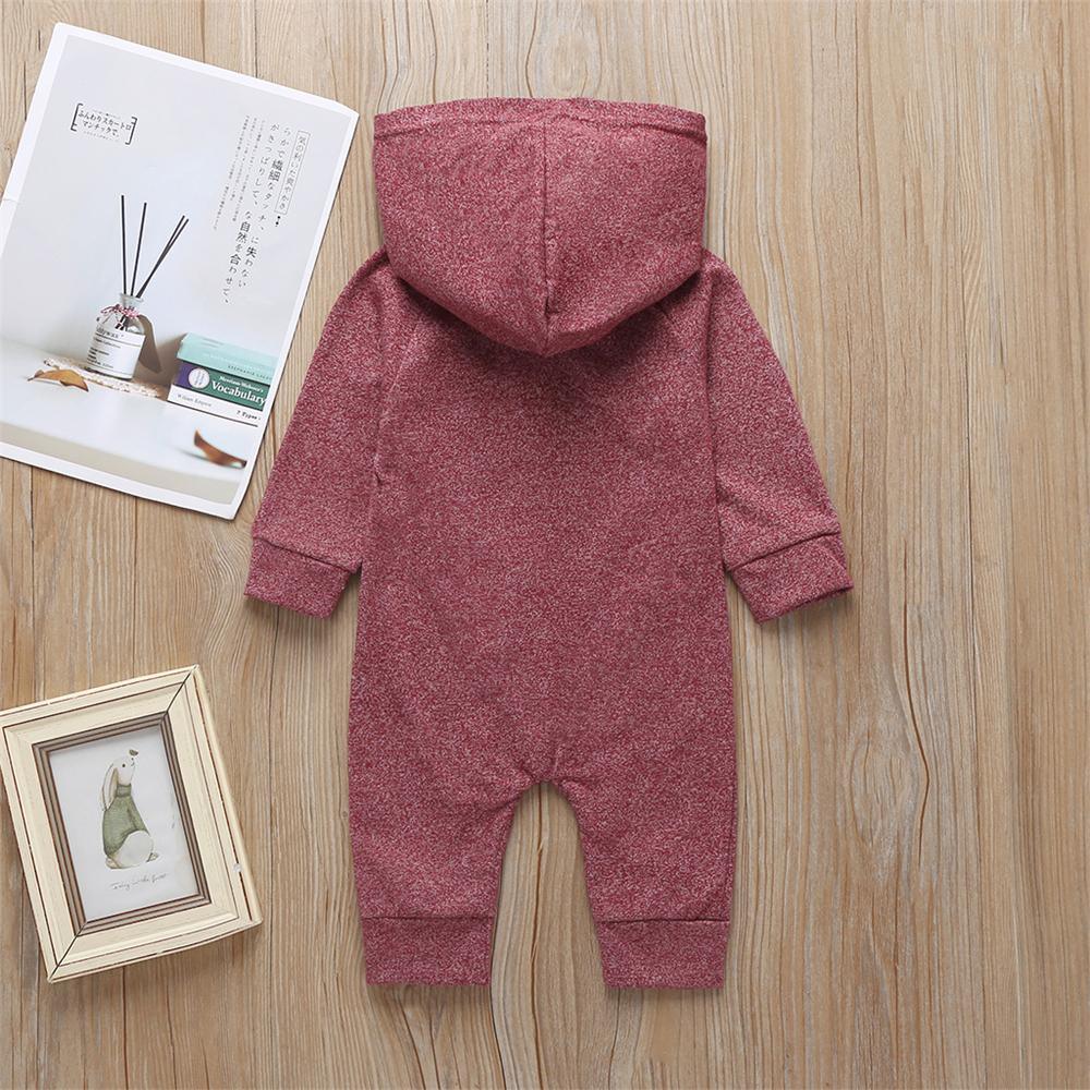 Baby Unisex Long Sleeve Hooded Solid Button Romper Baby Wholesales - PrettyKid