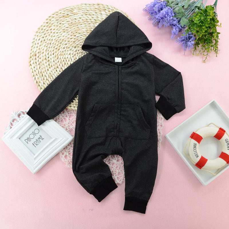 Baby Boys Long Sleeve Hooded Solid Rompers - PrettyKid