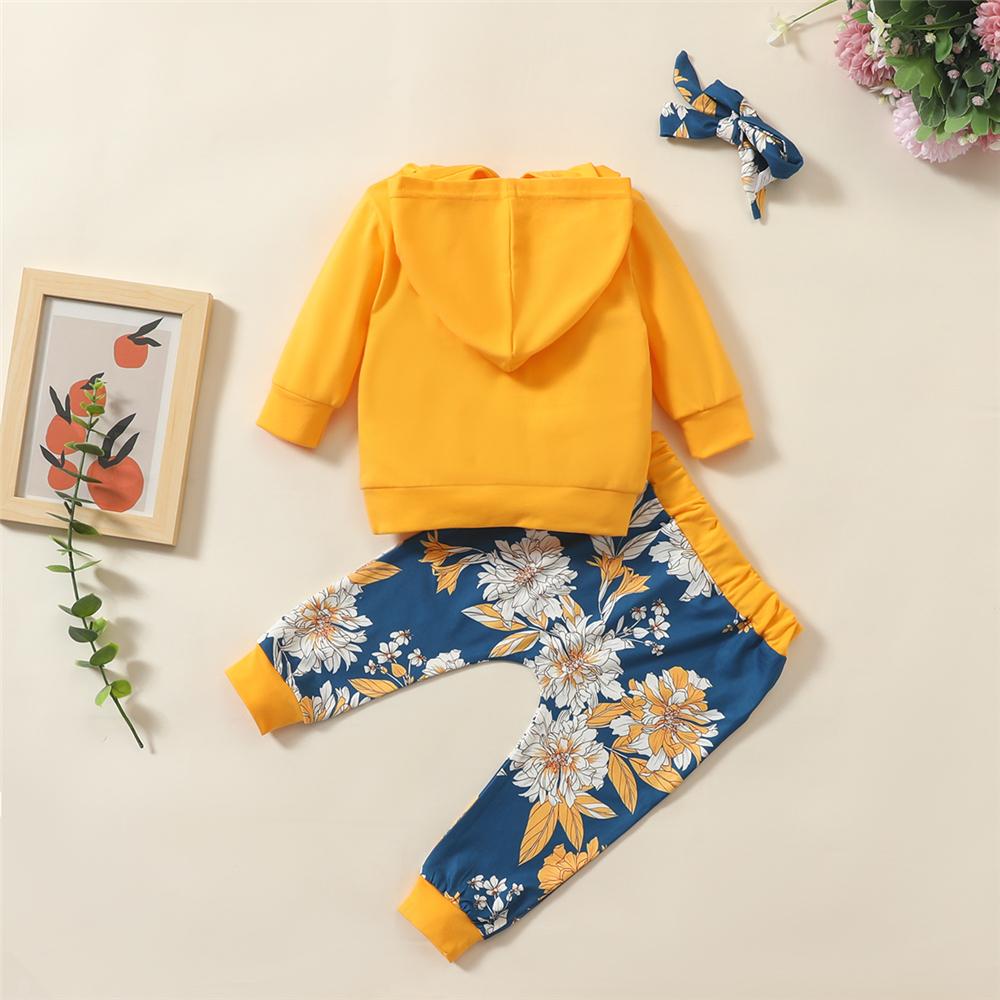 Baby Girls Long Sleeve Hooded Solid Top & Floral Pants Baby Clothes Wholesale Supplier - PrettyKid