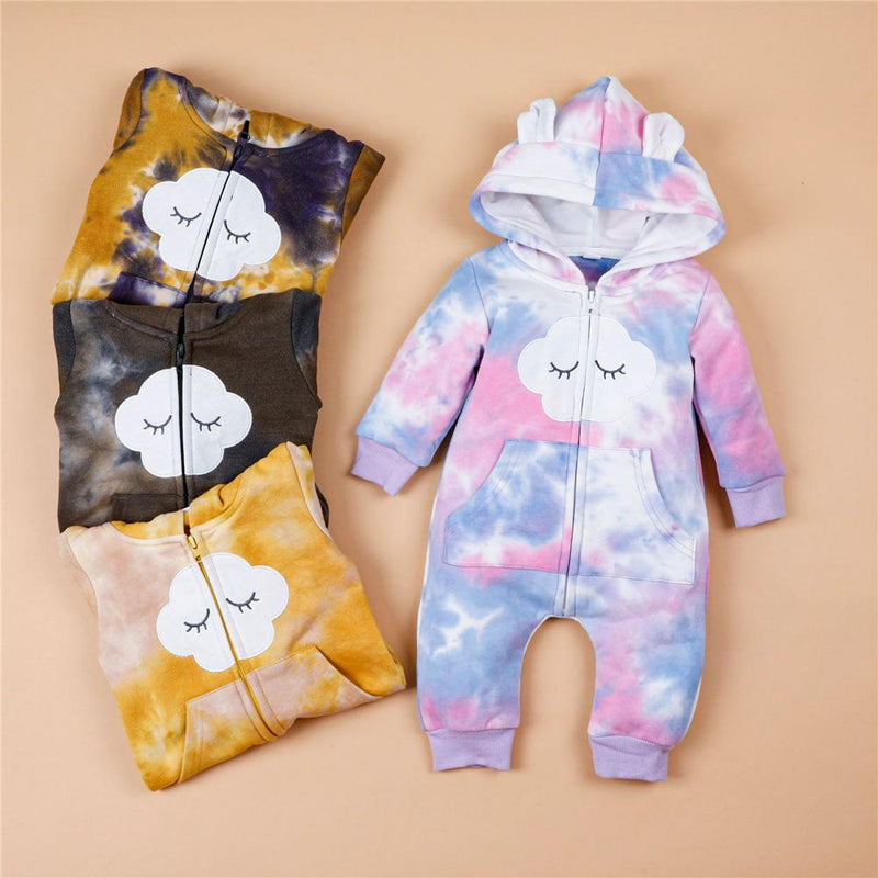 Baby Unisex Long Sleeve Hooded Tie Dye Cute Romper Baby Wholesale - PrettyKid