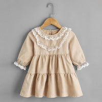 Baby Girls Long Sleeve Lace Collar Casual Dress Cheap Baby Clothes Online Wholesale - PrettyKid