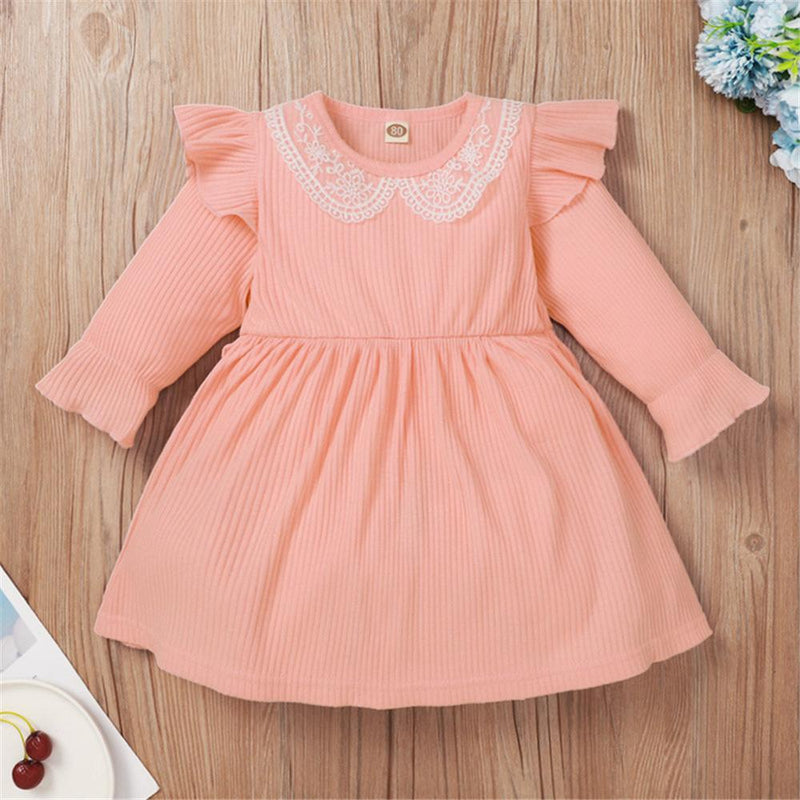 Baby Girls Long Sleeve Lace Collar Dress Cheap Baby Clothes In Bulk - PrettyKid