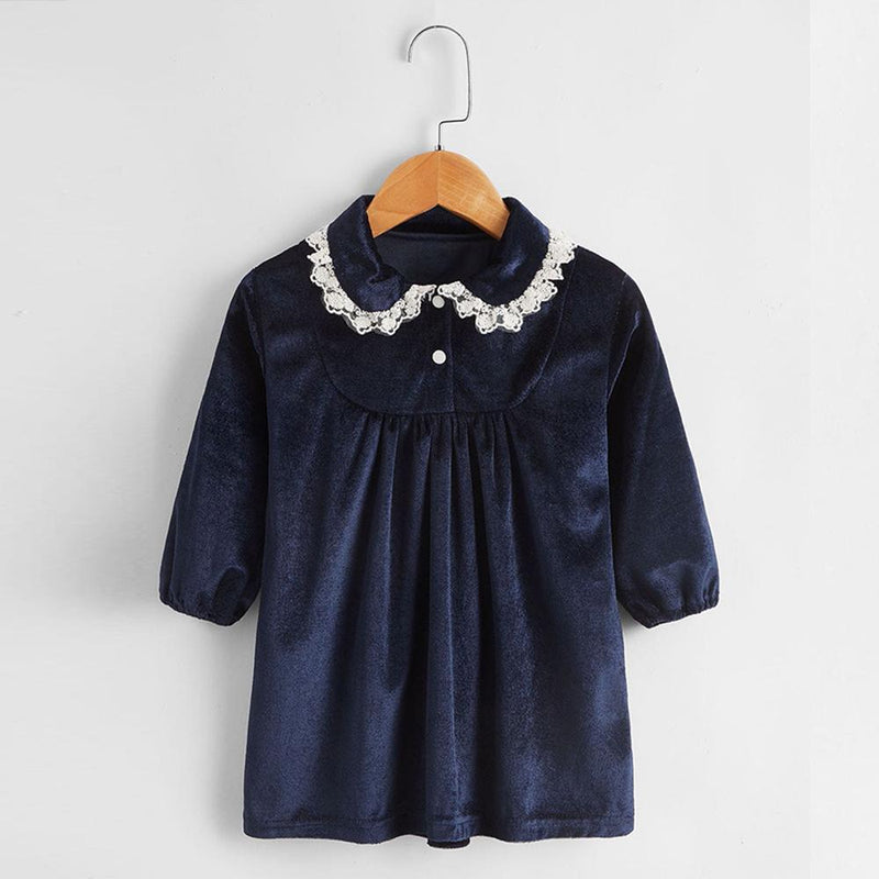 Baby Girls Long Sleeve Lace Collar Dress Wholesale Baby Clothing Distributors - PrettyKid