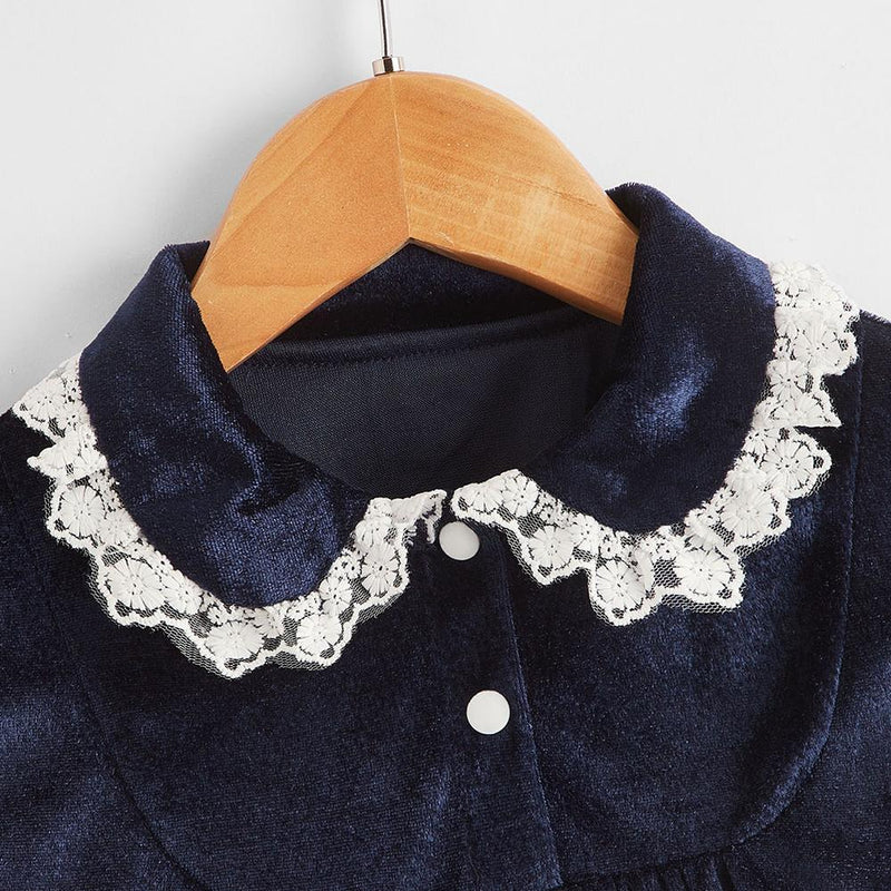 Baby Girls Long Sleeve Lace Collar Dress Wholesale Baby Clothing Distributors - PrettyKid