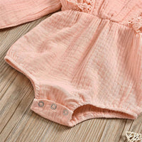 Baby Girls Long Sleeve Lace Solid Romper & Headband Baby Wholesale - PrettyKid