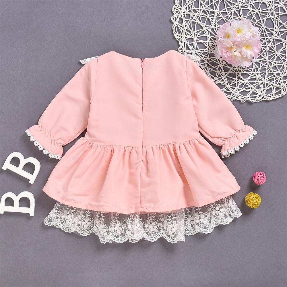 Baby Girls Long Sleeve Lace Splicing Dress Baby Boutique Wholesale - PrettyKid