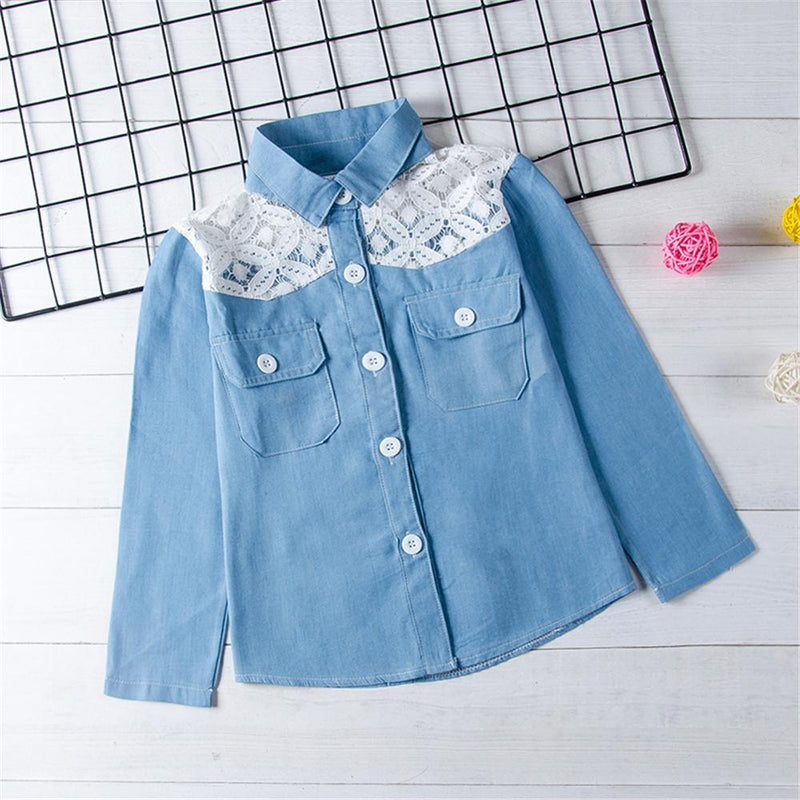 Toddler Girls Long Sleeve Lapel Lace Button Blouse & Skirt Wholesale Girl - PrettyKid