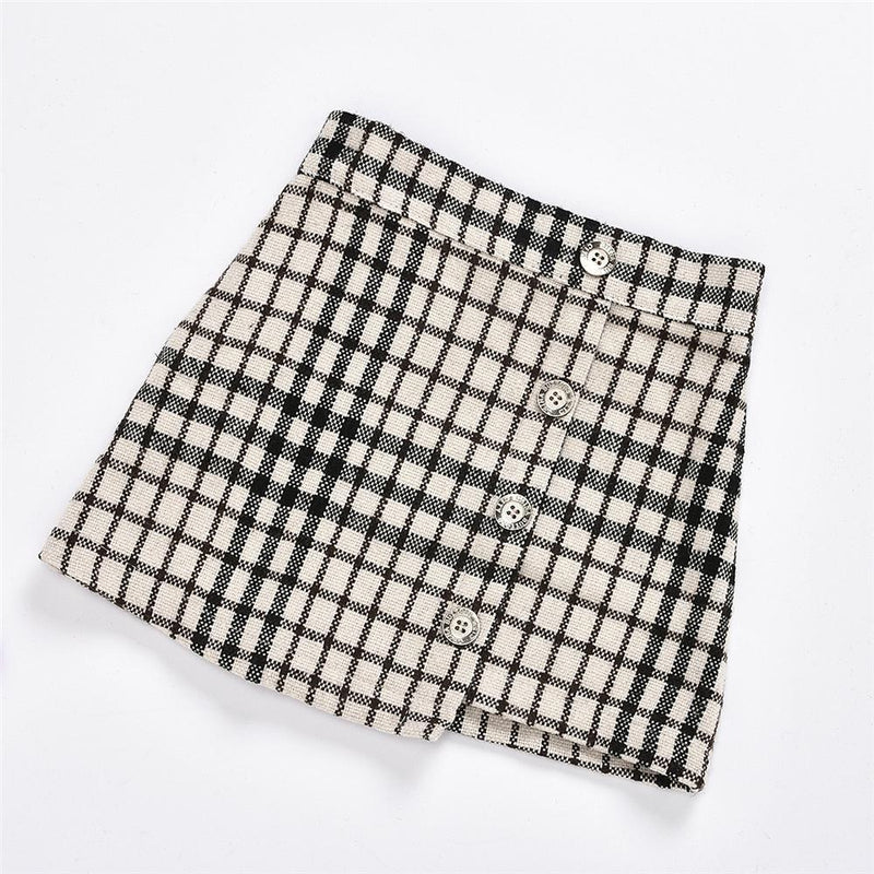 Toddler Girls Long Sleeve Lapel Plaid Button Coat & Skirt Girl Wholesale - PrettyKid