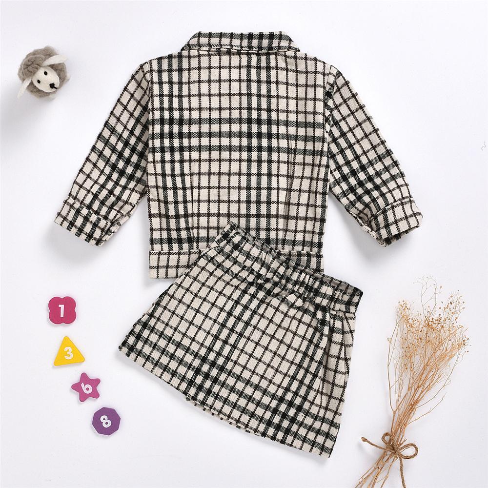 Toddler Girls Long Sleeve Lapel Plaid Button Coat & Skirt Girl Wholesale - PrettyKid