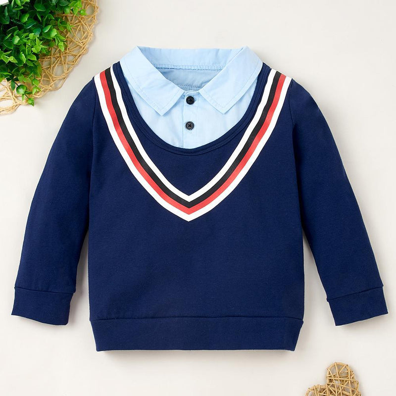 Boys Long Sleeve Lapel Splicing T-shirts Boy Clothing Wholesale - PrettyKid