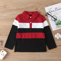 Boys Long Sleeve Lapel Striped Color Block T-shirt Kids Apparel Wholesalers - PrettyKid