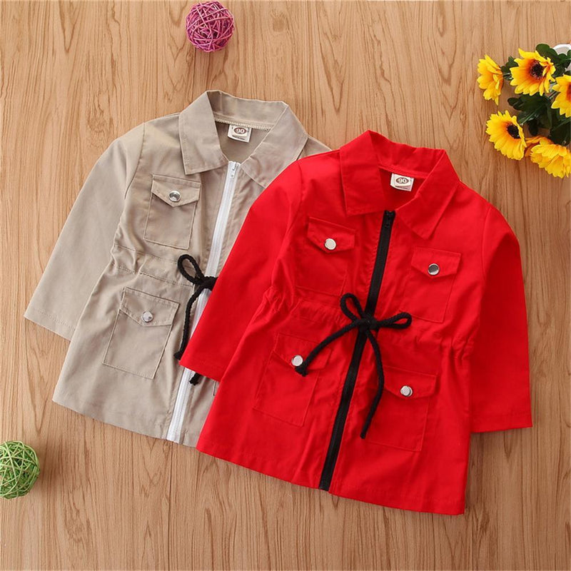 Gilrs Long Sleeve Lapel Zipper Coats Wholesale Kids Clothing Suppliers - PrettyKid