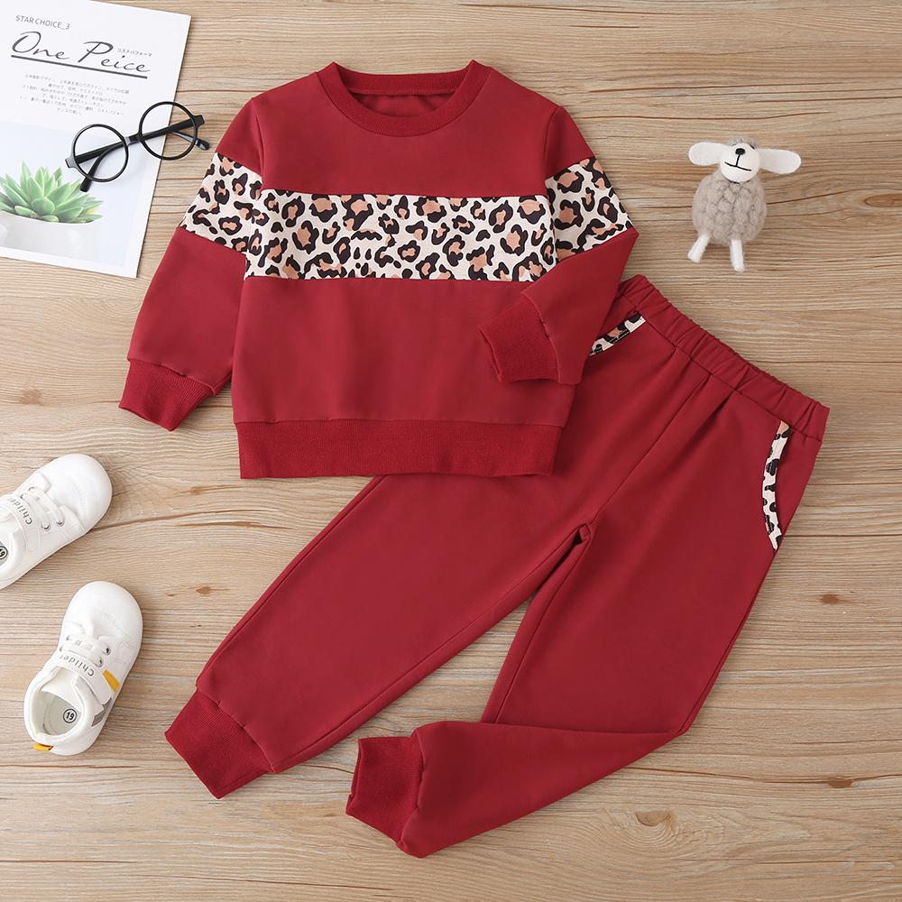 Unisex Long Sleeve Leopard Casual Top & Pants Children Clothes Wholesale - PrettyKid