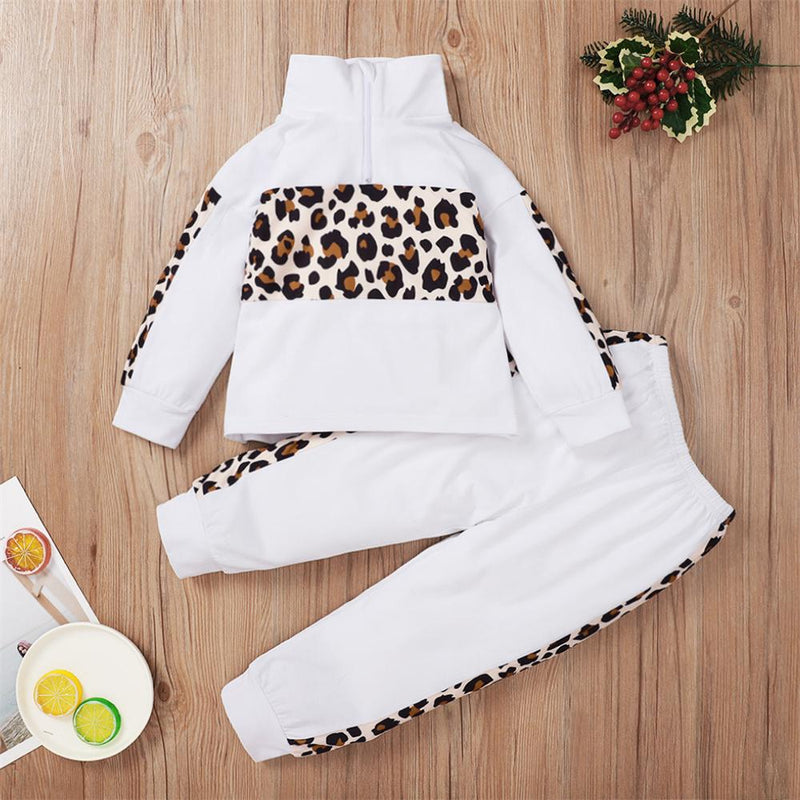 Girls Long Sleeve Leopard Printed Long Sleeve Turtleneck Top & Pants Wholesale Girl Clothing - PrettyKid