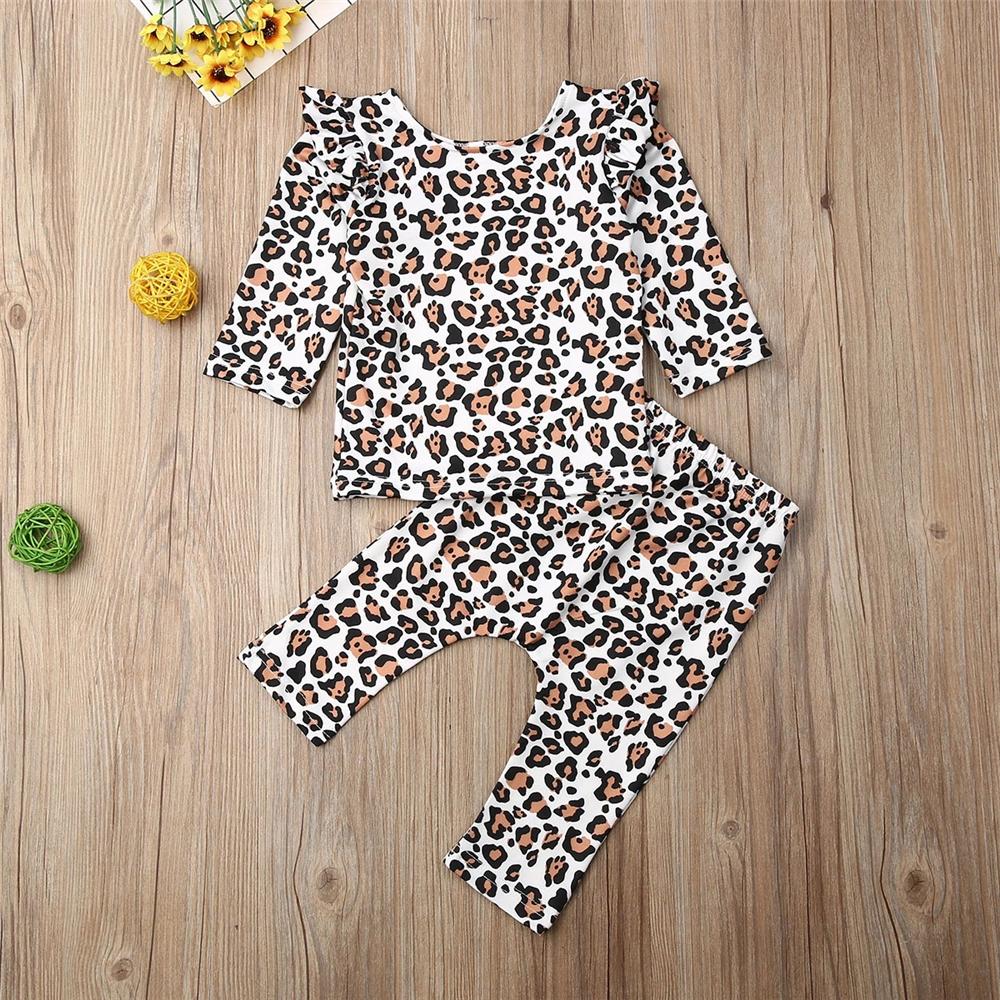 Baby Girl Long Sleeve Leopard Printed Top & Pants Baby Wholesale Clothing - PrettyKid