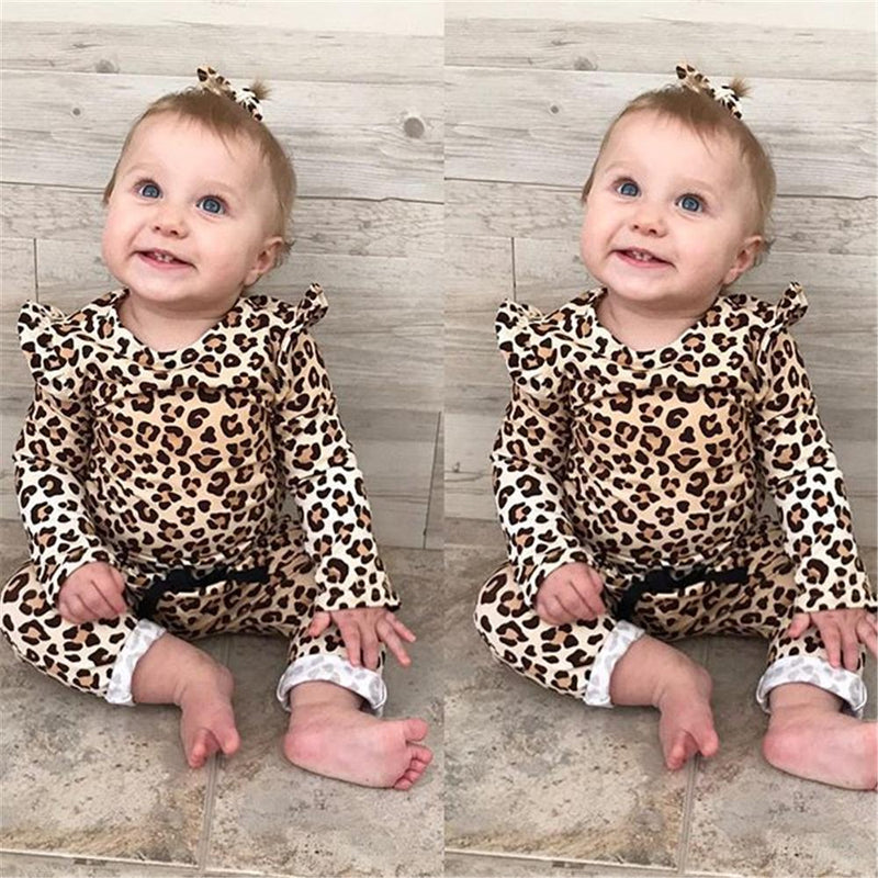 Baby Girl Long Sleeve Leopard Printed Top & Pants Baby Wholesale Clothing - PrettyKid