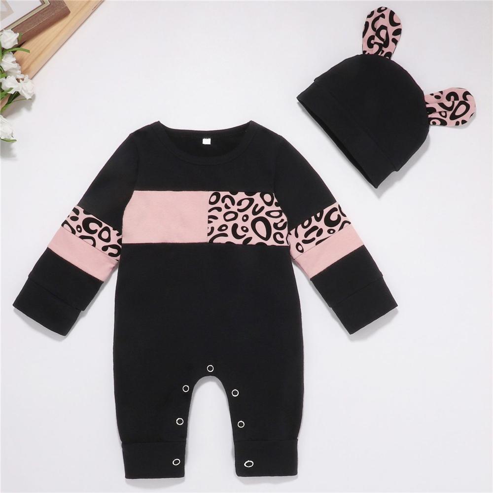 Baby Girls Long Sleeve Leopard Romper & Hat Baby Clothes Wholesale Bulk - PrettyKid