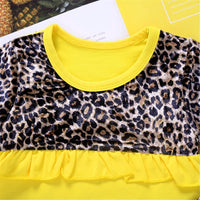 Baby Girls Long Sleeve Leopard Splicing Romper & Pants Baby Outfits - PrettyKid