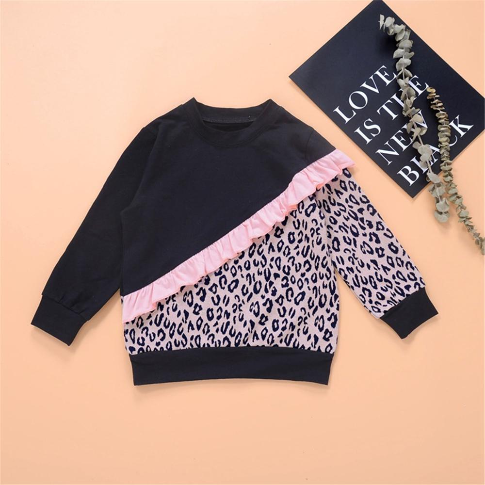 Toddler Girls Long Sleeve Leopard Splicing T-shirt Girl Wholesale - PrettyKid