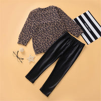 Toddler Girls Long Sleeve Leopard Top & PU Trousers Girl Wholesale - PrettyKid