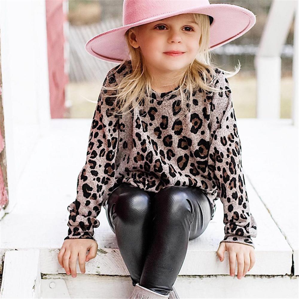 Toddler Girls Long Sleeve Leopard Top & PU Trousers Girl Wholesale - PrettyKid