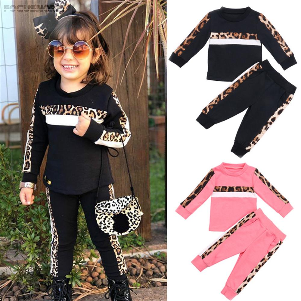 Toddler Girls Long Sleeve Leopard Top & Pants Girls Wholesale Clothing - PrettyKid