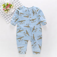 Baby Boys Long Sleeve Letter Cartoon Printed Zipper Romper Baby Romper Wholesale - PrettyKid