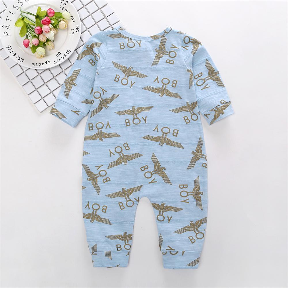 Baby Boys Long Sleeve Letter Cartoon Printed Zipper Romper Baby Romper Wholesale - PrettyKid