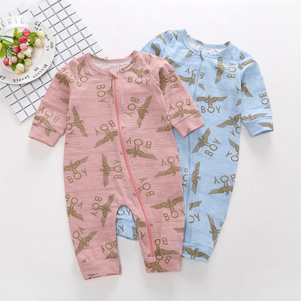 Baby Boys Long Sleeve Letter Cartoon Printed Zipper Romper Baby Romper Wholesale - PrettyKid