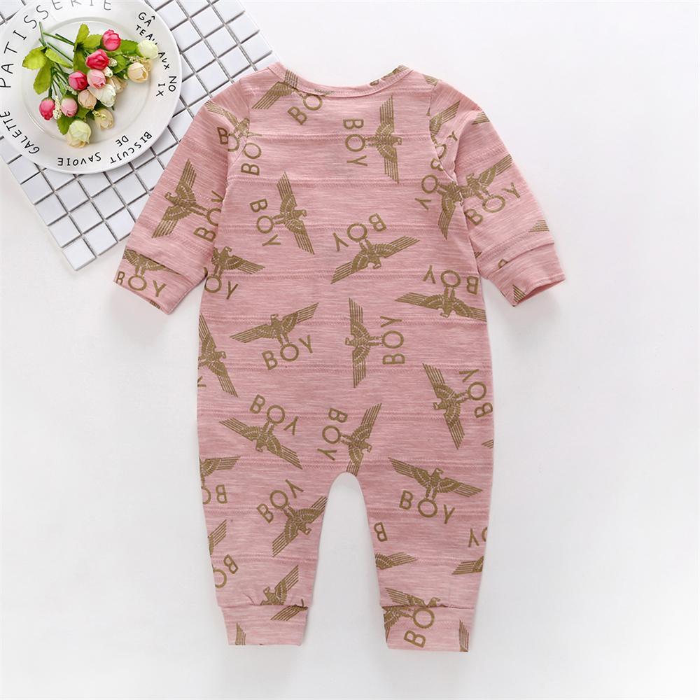 Baby Boys Long Sleeve Letter Cartoon Printed Zipper Romper Baby Romper Wholesale - PrettyKid