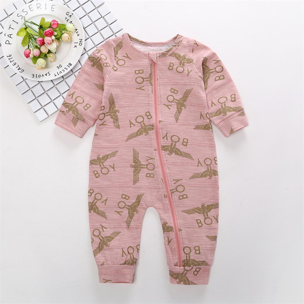 Baby Boys Long Sleeve Letter Cartoon Printed Zipper Romper Baby Romper Wholesale - PrettyKid