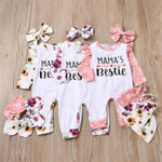 Baby Girls Long Sleeve Letter Floral Printed Romper & Hat & Headband & Gloves Wholesale Designer Baby Clothes - PrettyKid