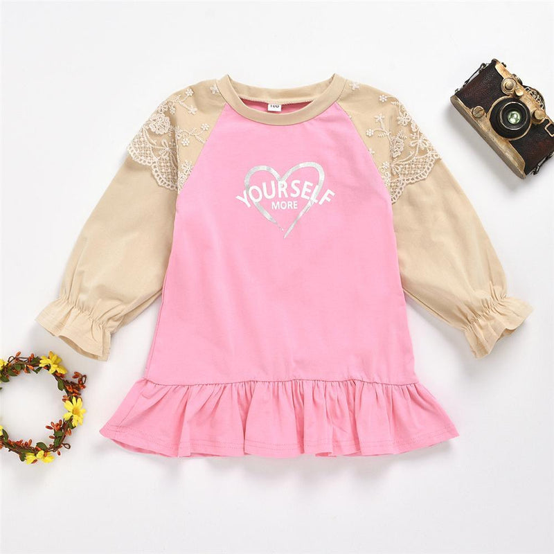 Girls Long Sleeve Letter Heart Printed Tops Girl T Shirts Wholesale - PrettyKid