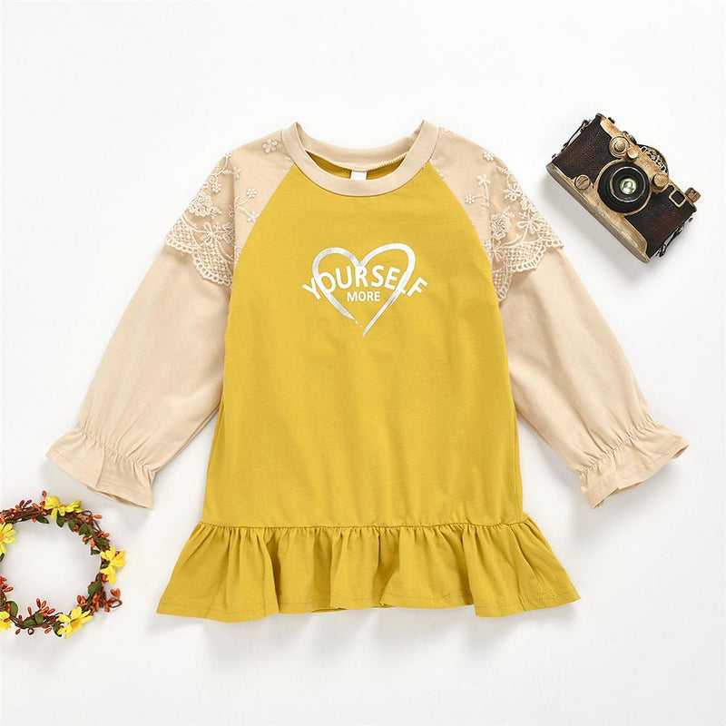 Girls Long Sleeve Letter Heart Printed Tops Girl T Shirts Wholesale - PrettyKid