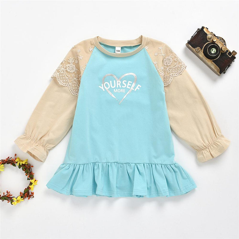 Girls Long Sleeve Letter Heart Printed Tops Girl T Shirts Wholesale - PrettyKid