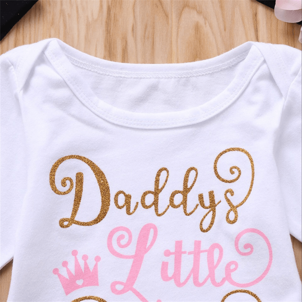 Daddys Litte Princess Baby Girls Long Sleeve Letter Printed Romper & Floral Pants & Hat & Headband cheap baby clothes - PrettyKid