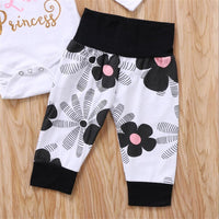 Daddys Litte Princess Baby Girls Long Sleeve Letter Printed Romper & Floral Pants & Hat & Headband cheap baby clothes - PrettyKid