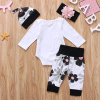 Daddys Litte Princess Baby Girls Long Sleeve Letter Printed Romper & Floral Pants & Hat & Headband cheap baby clothes - PrettyKid