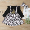 Baby Girls Long Sleeve Letter Printed Romper & Leopard Suspender Skirt & Headband Baby Rompers Wholesale - PrettyKid
