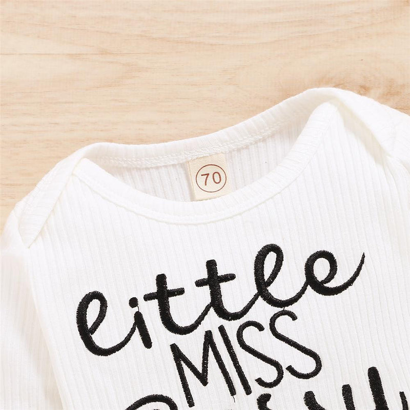 Baby Girls Long Sleeve Letter Printed Romper & Striped Pants & Headband Baby Clothes Wholesale Bulk - PrettyKid