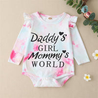 Daddy & Mommy Baby Girls Long Sleeve Letter Printed Tie Dye Romper baby clothes vendor - PrettyKid