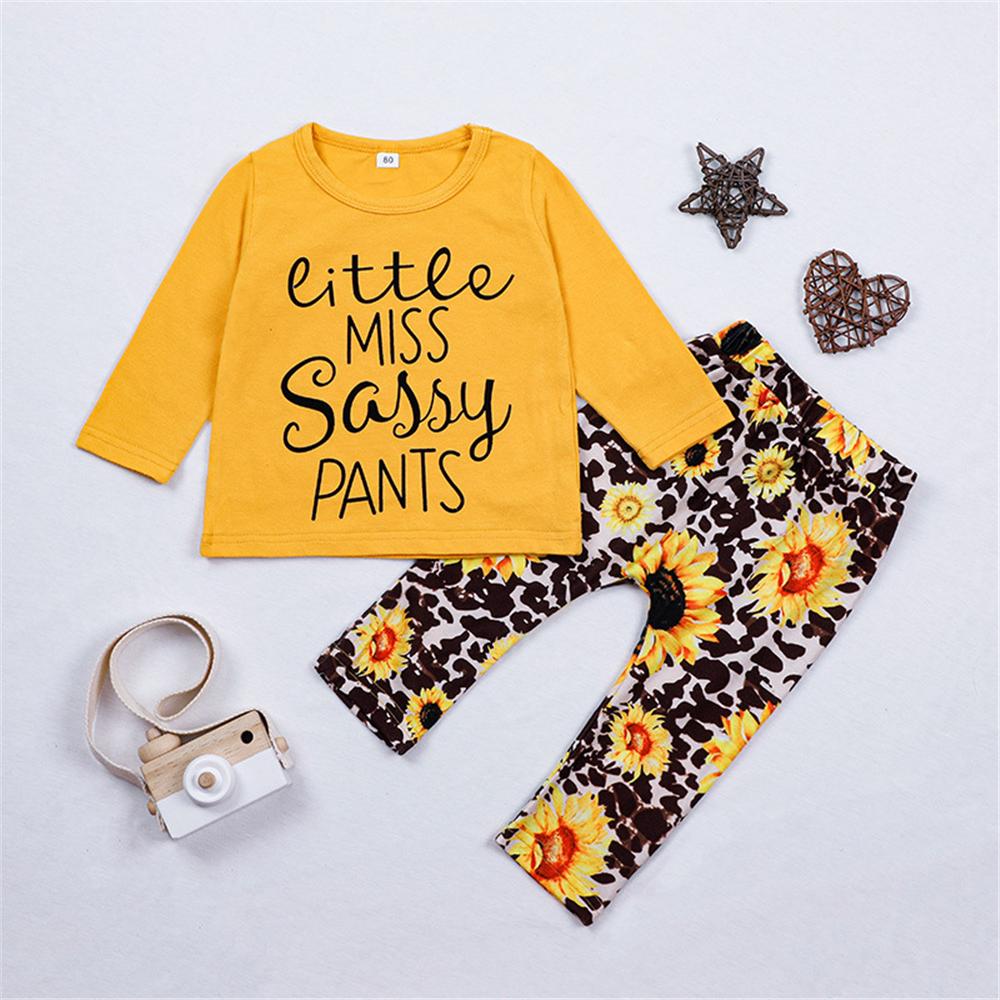 Toddler Girls Long Sleeve Letter Printed Top & Floral Pants Girl Wholesale - PrettyKid